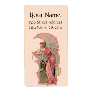 MÅL/DAM I MÅNE,BLOMMOR I ROSA FRAKTSEDEL