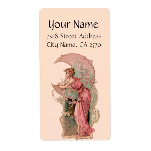 MÅL/DAM I MÅNE,BLOMMOR I ROSA FRAKTSEDEL (Framsidan)