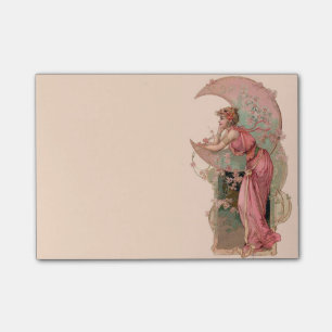 MÅL/DAM I MÅNE MED BLOMMOR I ROSA POST-IT BLOCK