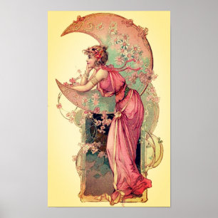 MÅL/DAM I MÅNE MED FLODERS Rosa Gult Poster