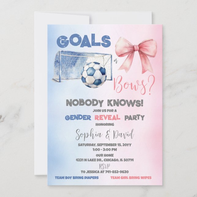 Mål eller bows Gender Reveal Party Inbjudningar (Framsida)