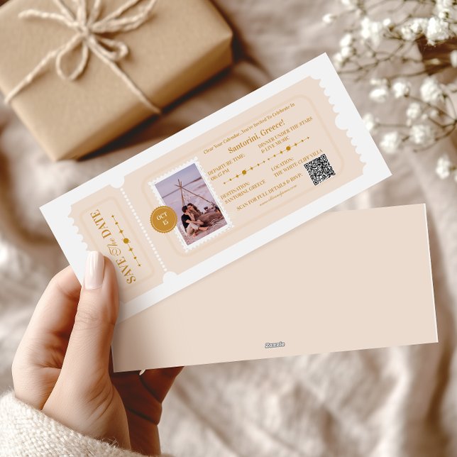 Mål för Photo Boarding Pass Cosmic Bröllop Julkort (Skapare uppladdad)