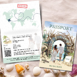 Mål för QR-kod Passport Beach Wedding Inbjudan