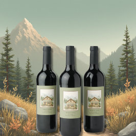Mål för Rustic Mountain Monogram bröllop Vinflaska Etikett