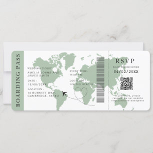 Mål för Sage Boarding Pass-bröllop QR-kod Inbjudningar