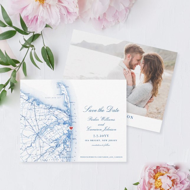Mål för Sea Bright New jersey Elegant Karta  Spara Datumet (These elegant script Sea Bright New Jersey map save the dates are perfect for your beach wedding)