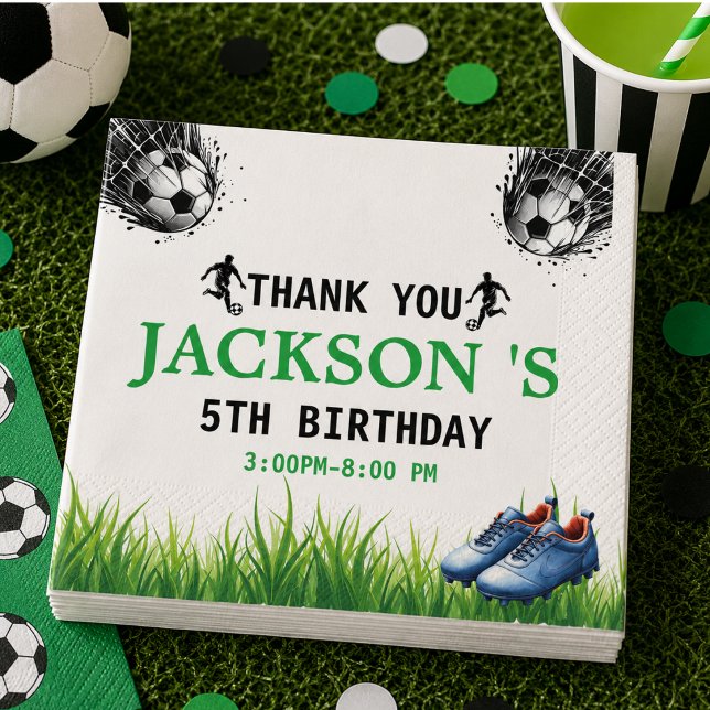 Mål! Fotboll 5-års födelsedagsfest Pappersservett (Goal! Soccer 5th Birthday Party Napkins)