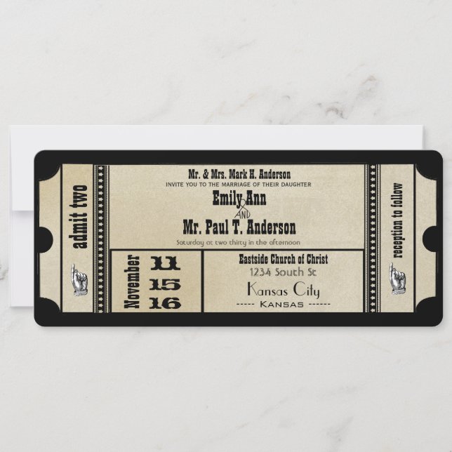 Mål Gamla Hollywood Biljett Playbill Bröllop Inbjudningar (Framsida)