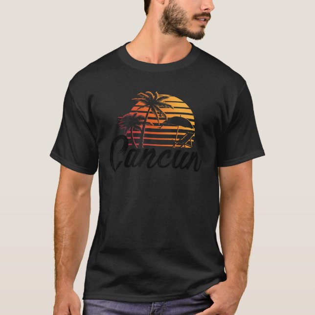Mål Gi för Cancun Mexico Beach Handflatan Träd Par T Shirt (Framsida)