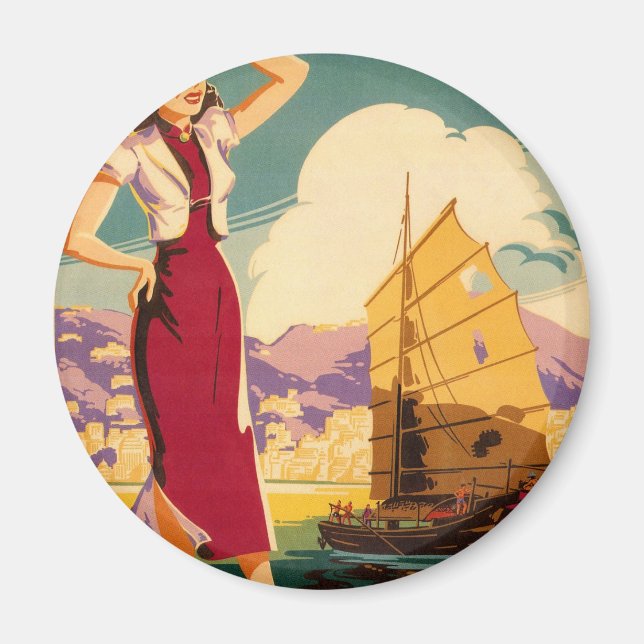 Mål: Hongkong Retro Graphic Round magnet (Framsidan)