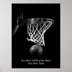 Mål Motiverande Quote Basketball Black & White Poster