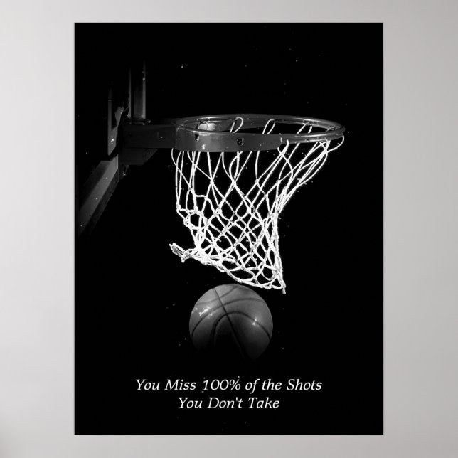 Mål Motiverande Quote Basketball Black & White Poster (Framsidan)