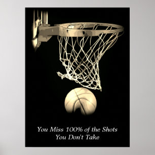 Mål Motiverande Vintage för basketboll Sepia Poster