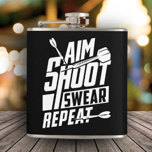 Mål Shoot Swear Repeat Funny Dart-kolv 6 oz. Fickplunta
