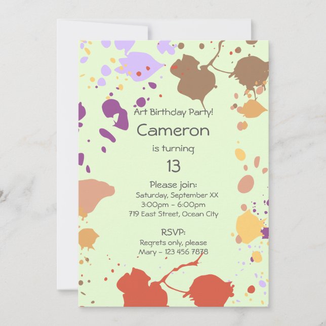 Måla 13:e Födelsedagsfest inbjudan (Framsida)