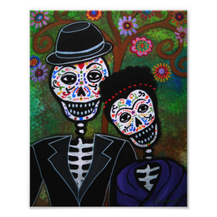 Måla bröllop par Day of the dead Fototryck