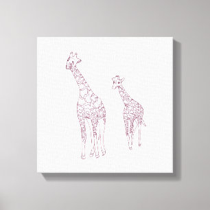 Måla den Mor- och barn-giraffer konturteckning Canvastryck