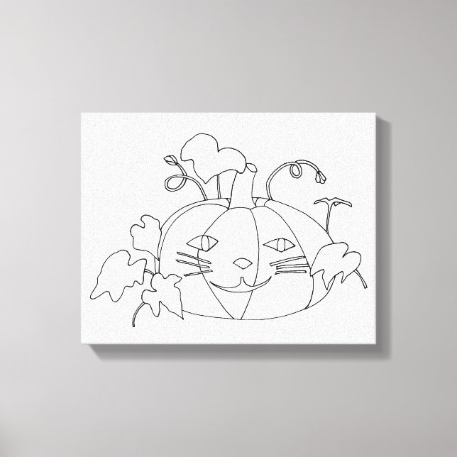 Måla det katt Ansikte Pumpkin på Wrapped Canvas (Framsida)