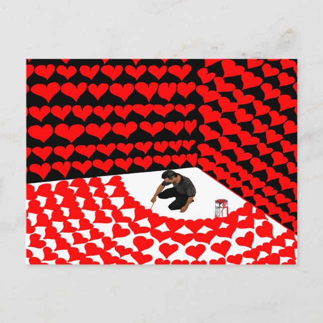 Måla dig in i hörnet med röda hjärtan för kärlek vykort (Framsida)