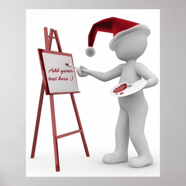 Måla din text Santa Målning Staffli Röd Vit Konst Poster (Framsidan)
