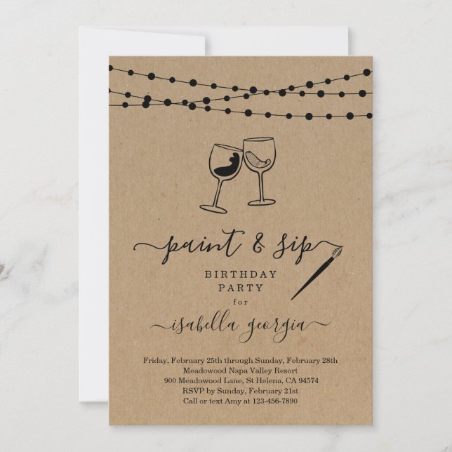 Måla & Drick-födelsedag, Sängledning, Bröllopsfest Inbjudningar (Framsida)