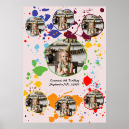 Måla färgstark 9:e Födelsedagsfestens fotokollage Poster