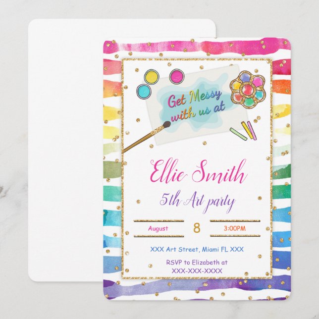 Måla födelsedagsinbjudan  inbjudningar (Fram/baksida)