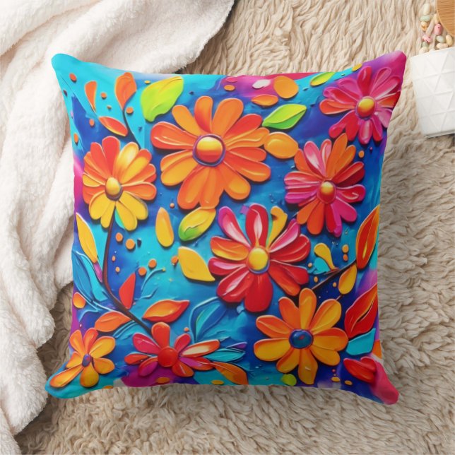 Måla glatt Blommigt Kudde (Filt)