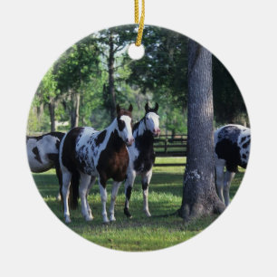 Måla hästar i träden julgransprydnad keramik