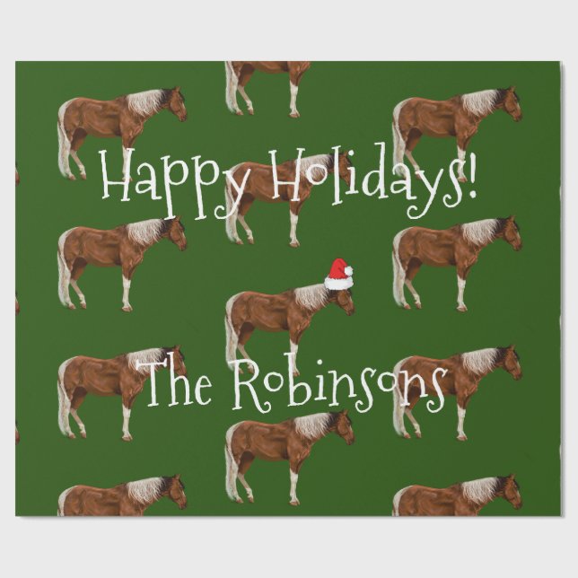 Måla hästar & röd Santa hattjul Presentpapper (Platt)