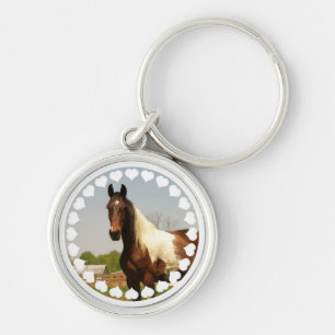 Måla hästen Keychain Rund Silverfärgad Nyckelring