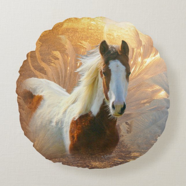 Måla hästen som den guld- rundan kudder rund kudde (Framsidan)