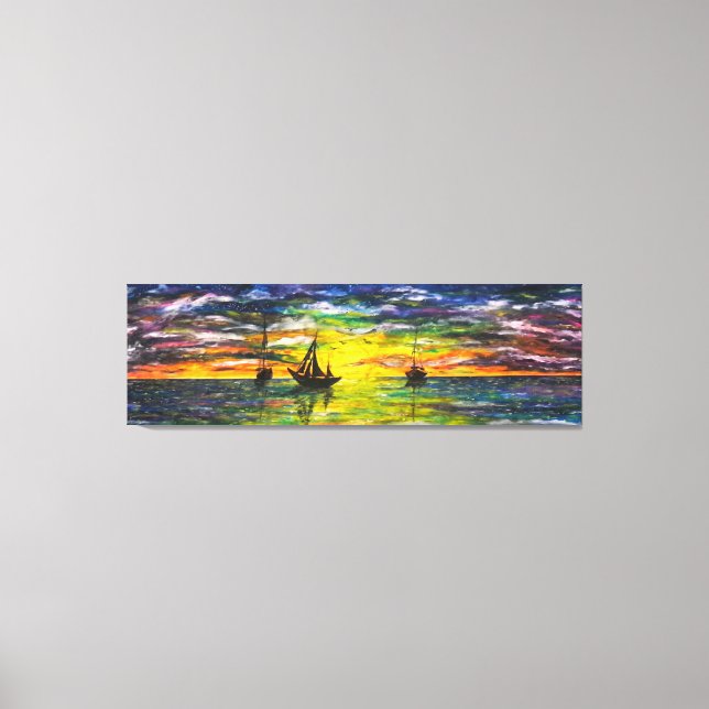 Måla Kanvastrycket Boats vid solnedgång Canvastryck (Framsida)
