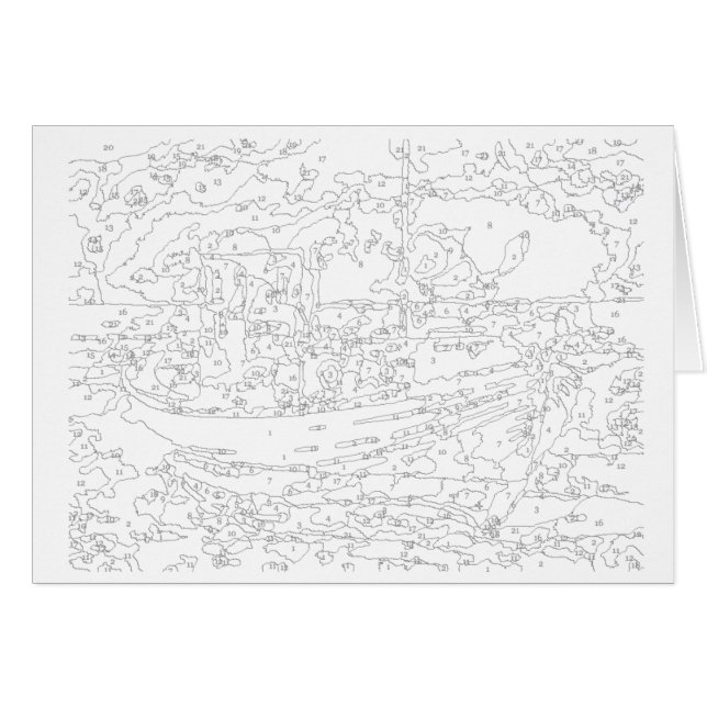 Måla med nummerkort: Båt Hälsningskort (Framsidan Horizontal)