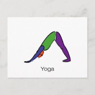 Måla ned hund yoga-attityd nedåt med yoga-text. vykort