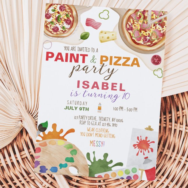 Måla och Pizza Födelsedagsfest Inbjudningar (Skapare uppladdad)