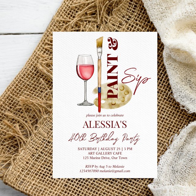 Måla och sippa vin och teckna mallen party inbjudningar (Paint and sip wine and art themed party invitation editable template art painting birthday invite)
