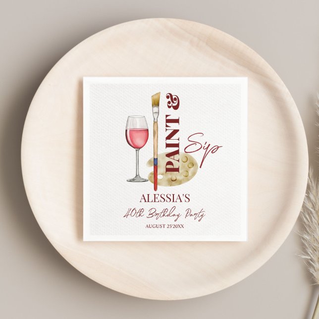 Måla och sippa vin och teckna mallen party pappersservett (Paint and sip wine and art themed party printed  napkins template personalized party decor)