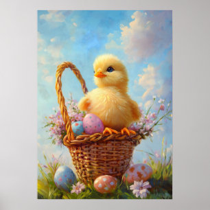 Måla på ägg i påsk vid Chick Basket Poster