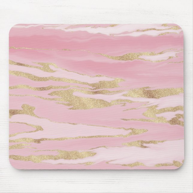 Måla på guld Rosa Marble Abstrakt Musmatta (Framsidan)