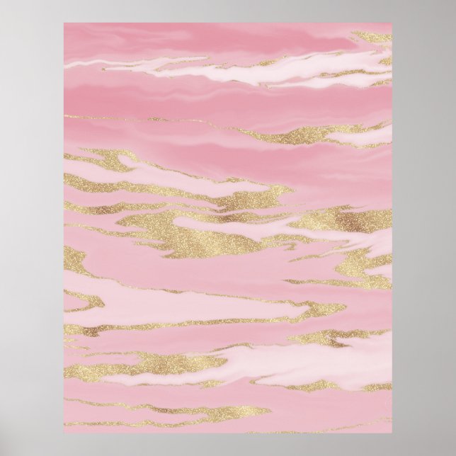 Måla på guld Rosa Marble Abstrakt Poster (Framsidan)