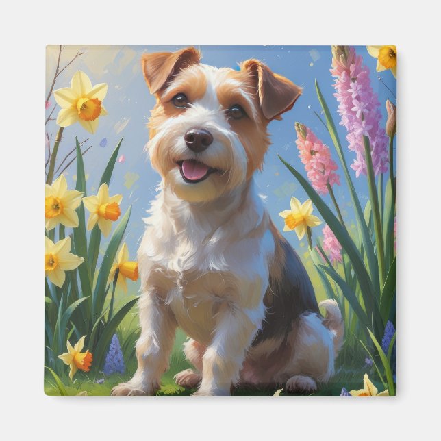Måla på Hund Vår blommor i Biewer Terrier Magnet (Framsidan)
