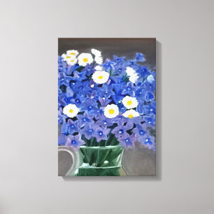 Måla på kanvastrycket blåa blommor canvastryck