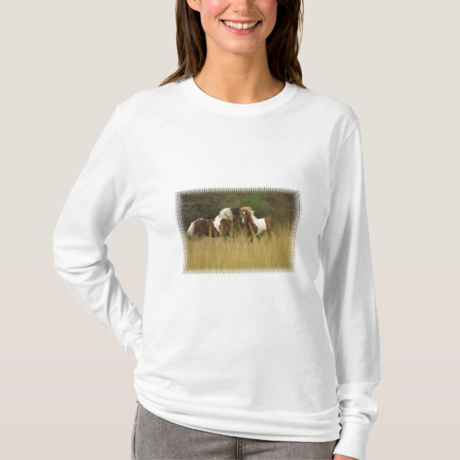 Måla ponnyer i fältlångärmadskjorta t shirt (Framsida)