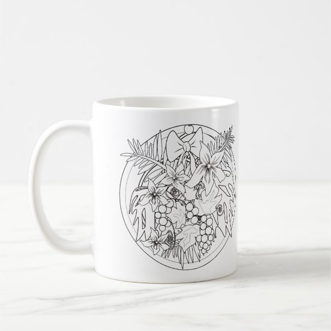 Måla själv bild på ett tropiskt mönster kaffemugg (Vänster)