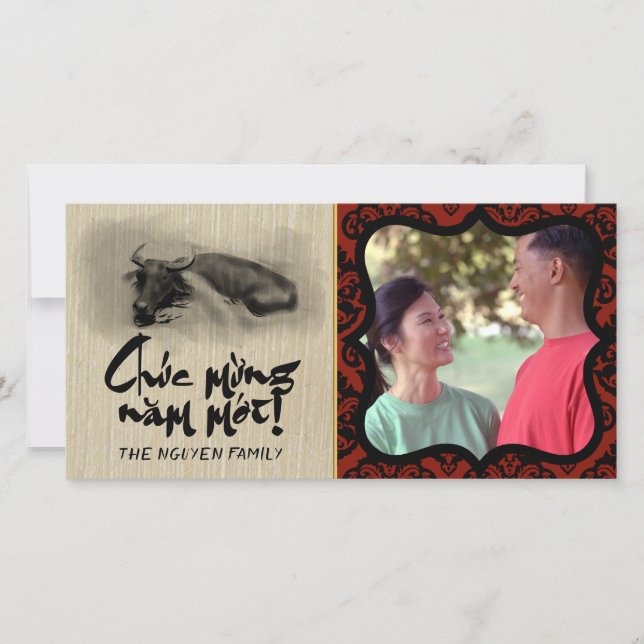 Måla Vatten Buffalo Ox nyårsfoto ram HGC Tack Kort (Framsida)