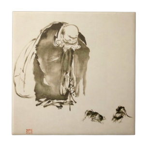 Måla vid Miyamoto Musashi, C. 1600's Kakelplatta