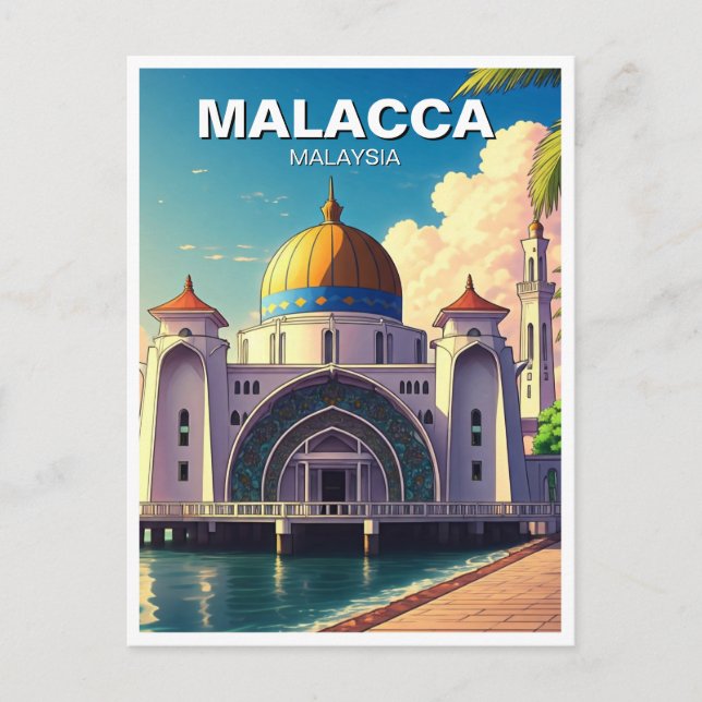 Malacca Straits Mosque Malaysia Vykort (Framsida)