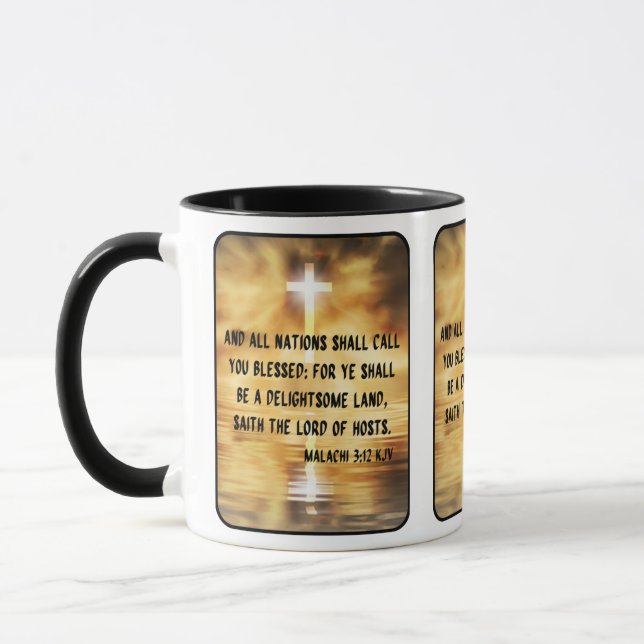 Malachi 3:12 KJV Bible Verse Pic Two-Tone Mugg (Vänster)