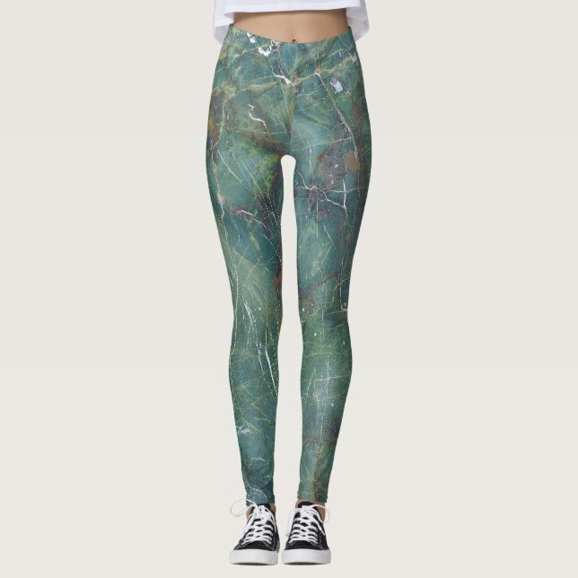 Malachite Grönt Marble Detailed Struktur Leggings (Framsida)